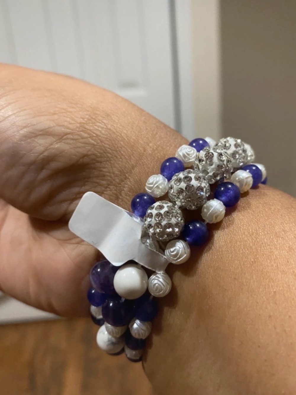 Amethyst & Howlite Rhinestone Healing Stacked Bracelets - Picture 9 of 9